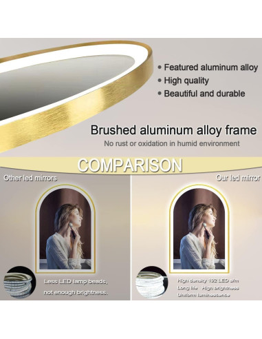 Espejo LED de Baño ARUMMA 50x80 cm Arco Dorado Anti Niebla