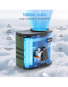 Ventilador Portátil ENVTEK 10000mAh Verde 10 Velocidades 2