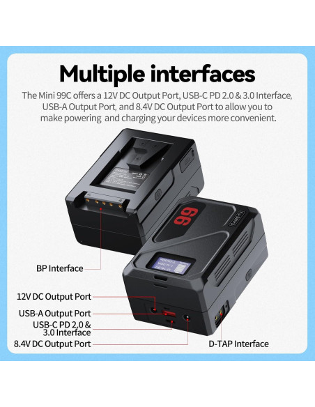 Batería V Mount Came-TV Mini 99C 99Wh Carga Rápida USB-C