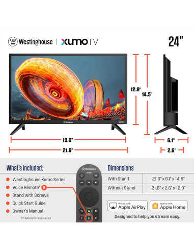 Televisor LED Westinghouse 24" HD con Control Remoto por Voz
