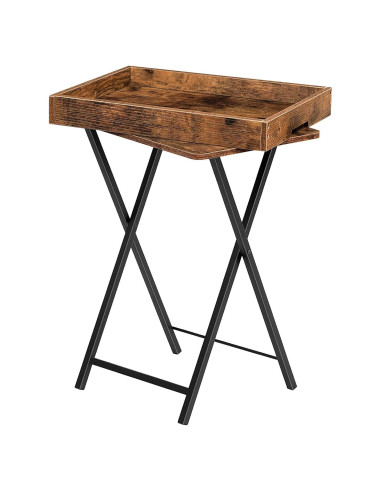 Mesa Plegable para TV HOOBRO con Bandeja Extraíble Marrón Rústico