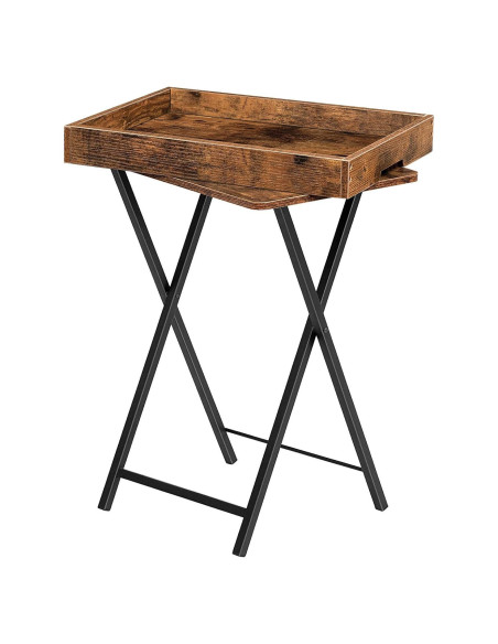 Mesa Plegable para TV HOOBRO con Bandeja Extraíble Marrón Rústico