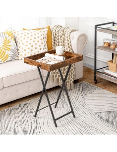 Mesa Plegable para TV HOOBRO con Bandeja Extraíble Marrón Rústico 2