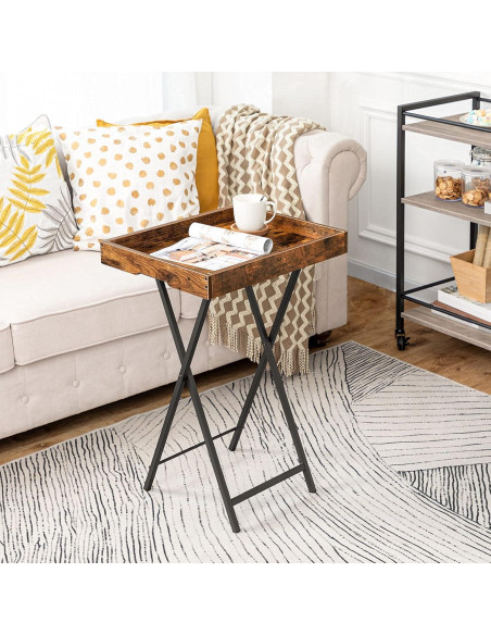 Mesa Plegable para TV HOOBRO con Bandeja Extraíble Marrón Rústico