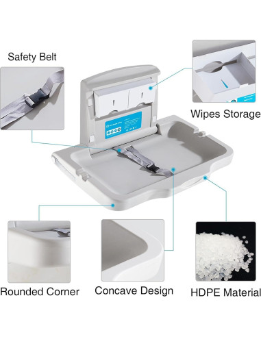 Estación de Cambio de Bebé Ksitex Plegable Montada en Pared HDPE