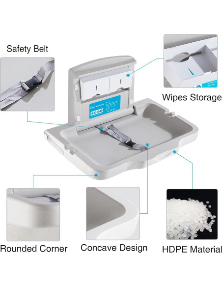 Estación de Cambio de Bebé Ksitex Plegable Montada en Pared HDPE