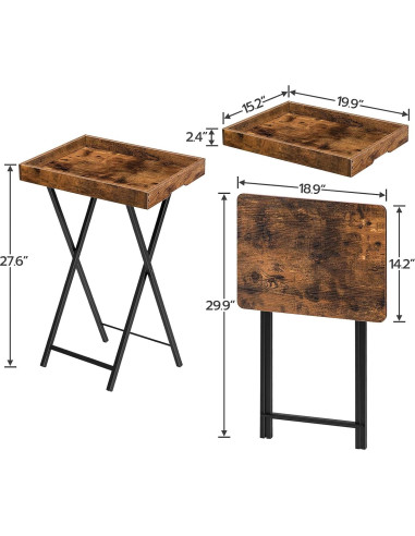 Mesa Plegable para TV HOOBRO con Bandeja Extraíble Marrón Rústico