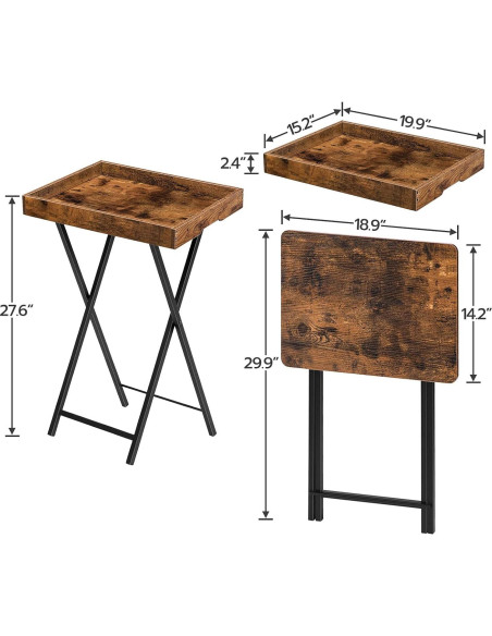 Mesa Plegable para TV HOOBRO con Bandeja Extraíble Marrón Rústico