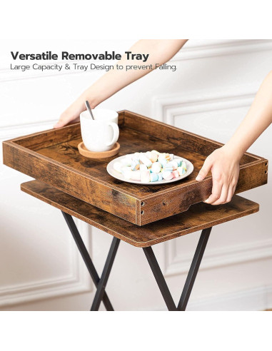 Mesa Plegable para TV HOOBRO con Bandeja Extraíble Marrón Rústico