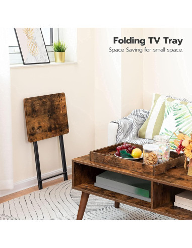 Mesa Plegable para TV HOOBRO con Bandeja Extraíble Marrón Rústico