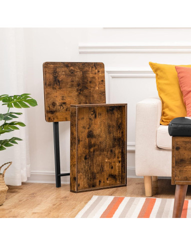 Mesa Plegable para TV HOOBRO con Bandeja Extraíble Marrón Rústico