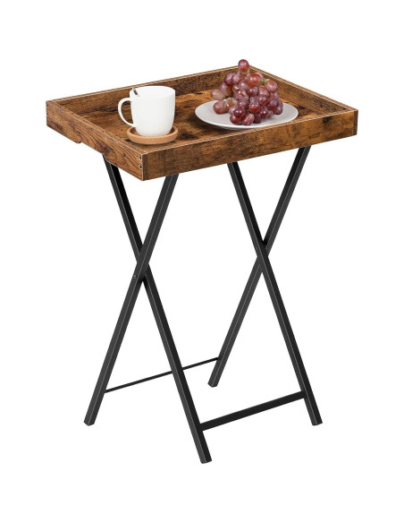 Mesa Plegable para TV HOOBRO con Bandeja Extraíble Marrón Rústico