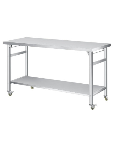 Mesa Plegable COZONY 60x24 Acero Inoxidable con Ruedas 85 cm