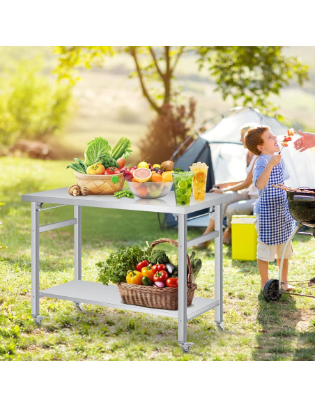 Mesa Plegable COZONY 60x24 Acero Inoxidable con Ruedas 85 cm