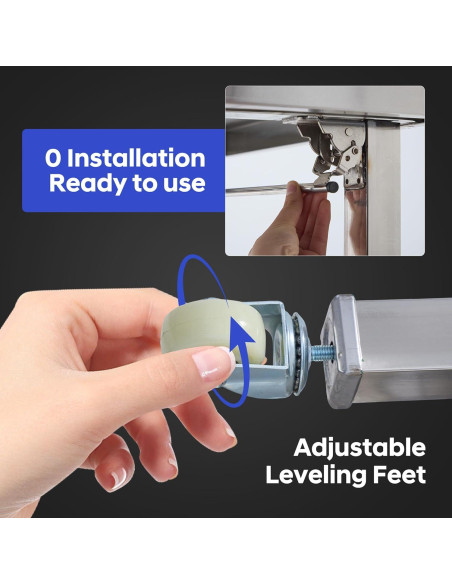 Mesa Plegable COZONY 60x24 Acero Inoxidable con Ruedas 85 cm