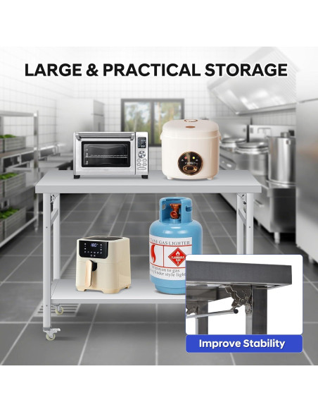 Mesa Plegable COZONY 60x24 Acero Inoxidable con Ruedas 85 cm