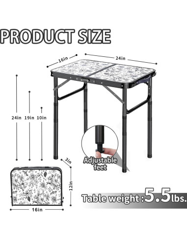 Mesa Lateral Plegable Yriuat 3 Alturas Ajustables Aluminio