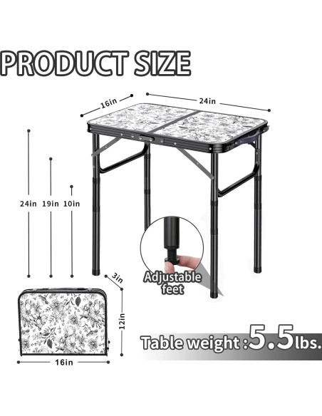 Mesa Lateral Plegable Yriuat 3 Alturas Ajustables Aluminio