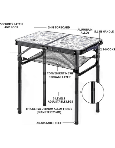 Mesa Lateral Plegable Yriuat 3 Alturas Ajustables Aluminio