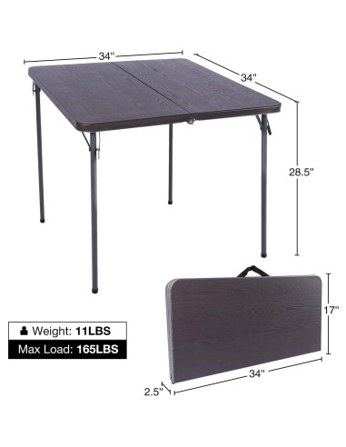 Mesa Plegable Cuadrada REDCAMP 86.36 cm Resina Marrón