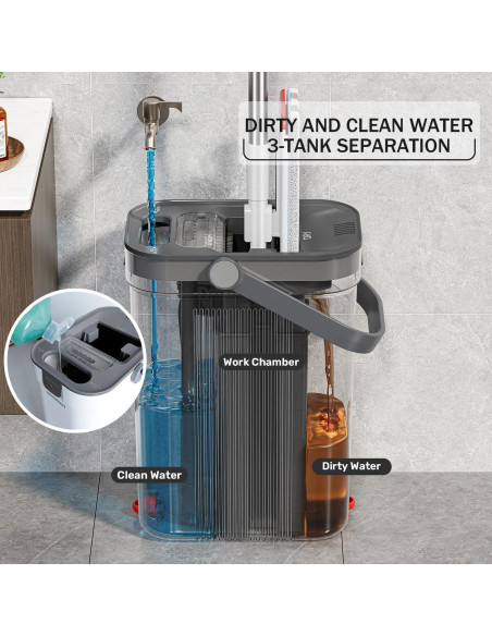 Juego de trapeador y cubo HoMettler con 4 almohadillas de microfibra