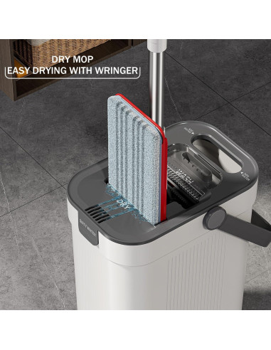 Juego de trapeador y cubo HoMettler con 4 almohadillas de microfibra