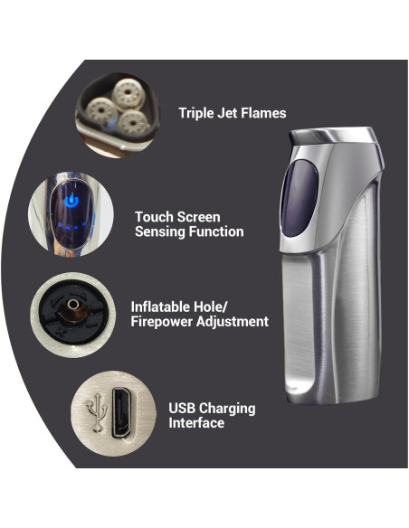 Encendedor Electrónico USB JOBON Niquel Blanco Pantalla Táctil