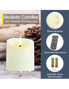 Velas LED a Prueba de Agua TECHLONG 3"x4" Marfil Juego de 3 2