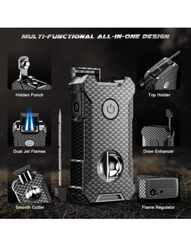 Encendedor 5-en-1 Moniup de Butano con Cortador y Soporte