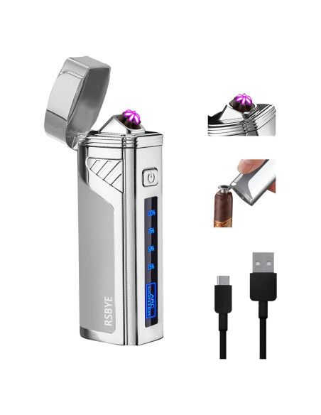 Encendedor Eléctrico Triple Arco RSBYE USB Recargable Plata