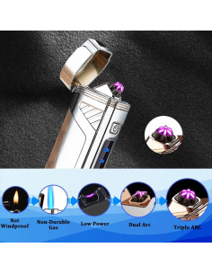 Encendedor Eléctrico Triple Arco RSBYE USB Recargable Plata 2