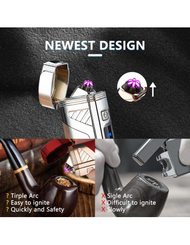 Encendedor Eléctrico Triple Arco RSBYE USB Recargable Plata