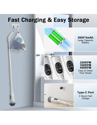 Limpiador Eléctrico de Espín UPMSX con 8 Cabezas y Mango Telescópico