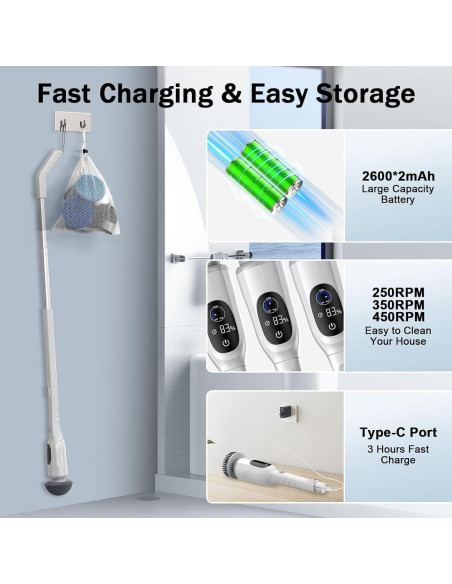 Limpiador Eléctrico de Espín UPMSX con 8 Cabezas y Mango Telescópico