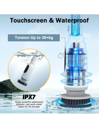 Limpiador Eléctrico de Espín UPMSX con 8 Cabezas y Mango Telescópico