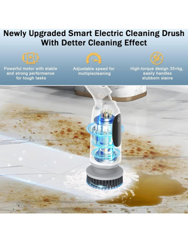 Limpiador Eléctrico de Espín UPMSX con 8 Cabezas y Mango Telescópico