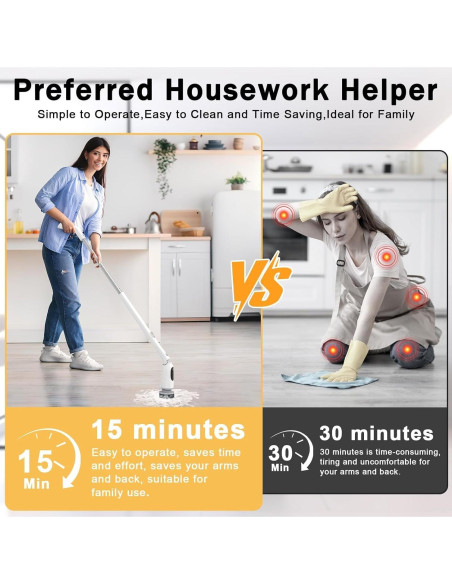 Limpiador Eléctrico de Espín UPMSX con 8 Cabezas y Mango Telescópico