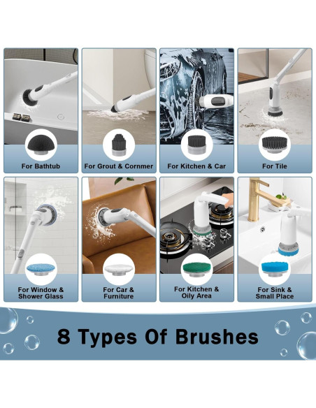 Limpiador Eléctrico de Espín UPMSX con 8 Cabezas y Mango Telescópico