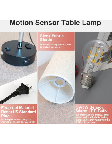 Lámpara de Mesa USB con Sensor de Movimiento Lifeholder T39 Crema
