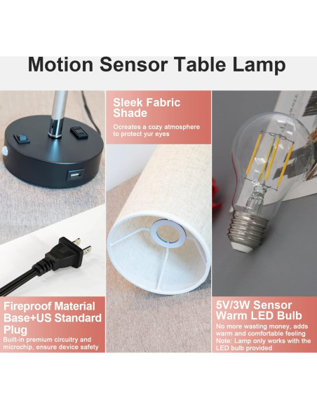 Lámpara de Mesa USB con Sensor de Movimiento Lifeholder T39 Crema