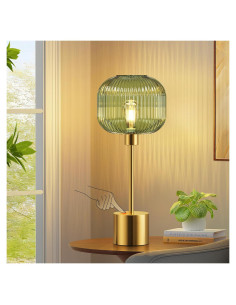 Lámpara de Mesa Táctil QiMH de Vidrio Estriado Verde 54cm