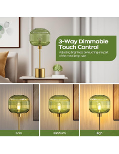 Lámpara de Mesa Táctil QiMH de Vidrio Estriado Verde 54cm 2