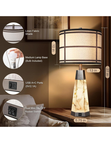 Juego de 2 Lámparas de Mesa de Alabastro Natural KIVDITZO 68.6cm