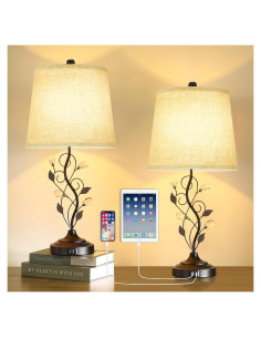 Juego de 2 lámparas de mesa rústicas Sheetea con USB