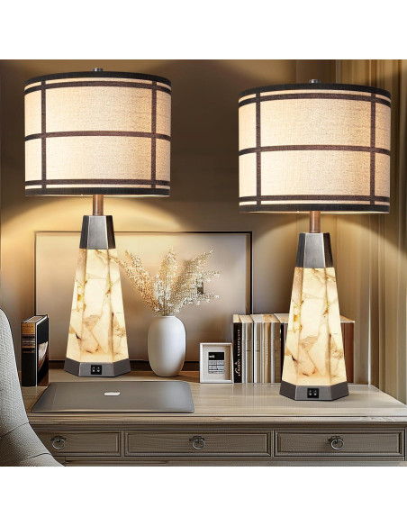 Juego de 2 Lámparas de Mesa de Alabastro Natural KIVDITZO 68.6cm