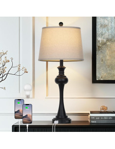 Lámpara de Mesa Táctil CINSARY Negra con Puertos USB y Bombilla 2