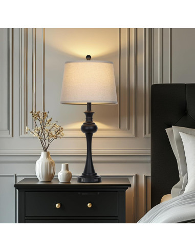 Lámpara de Mesa Táctil CINSARY Negra con Puertos USB y Bombilla