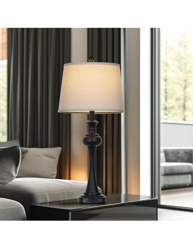 Lámpara de Mesa Táctil CINSARY Negra con Puertos USB y Bombilla