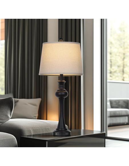 Lámpara de Mesa Táctil CINSARY Negra con Puertos USB y Bombilla