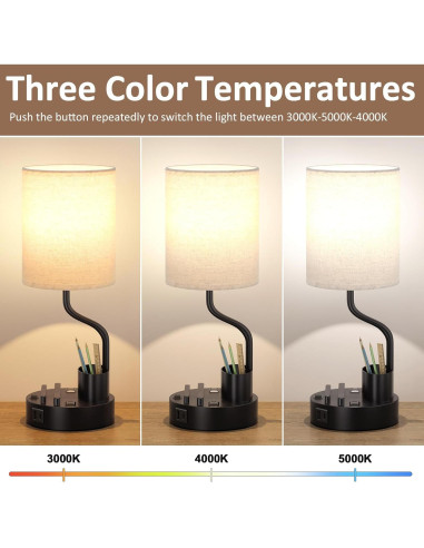 Juego de 2 Lámparas de Mesa Fenmzee con Carga USB y 3 Brillos